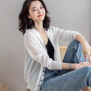 Áo khoác len cardigan mỏng có mũ