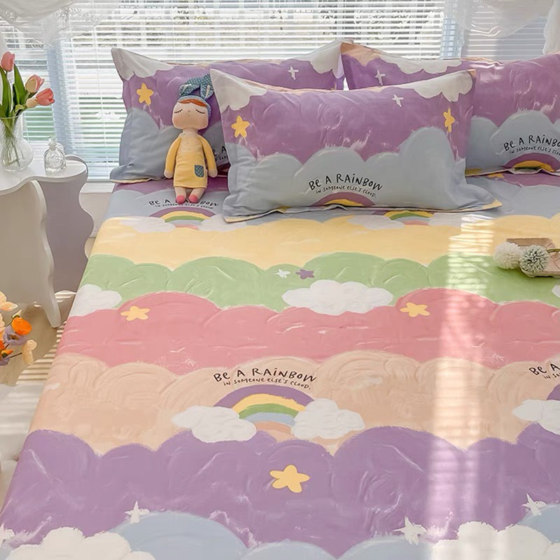 Sét Ga Gối 3 Món Hizun Cotton 100% Hoạ Tiết Cầu Vồng
