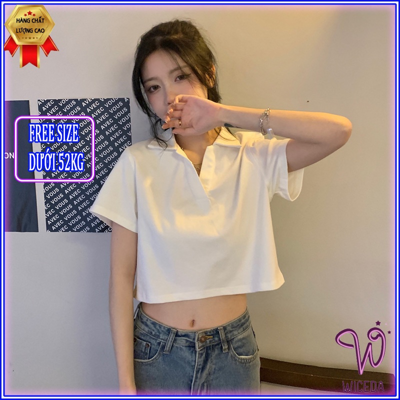 Áo polo croptop nữ 100% cotton mềm mịn,thoáng mát 2 màu đen trắng free size dưới 50kg Wiceda  Ct482