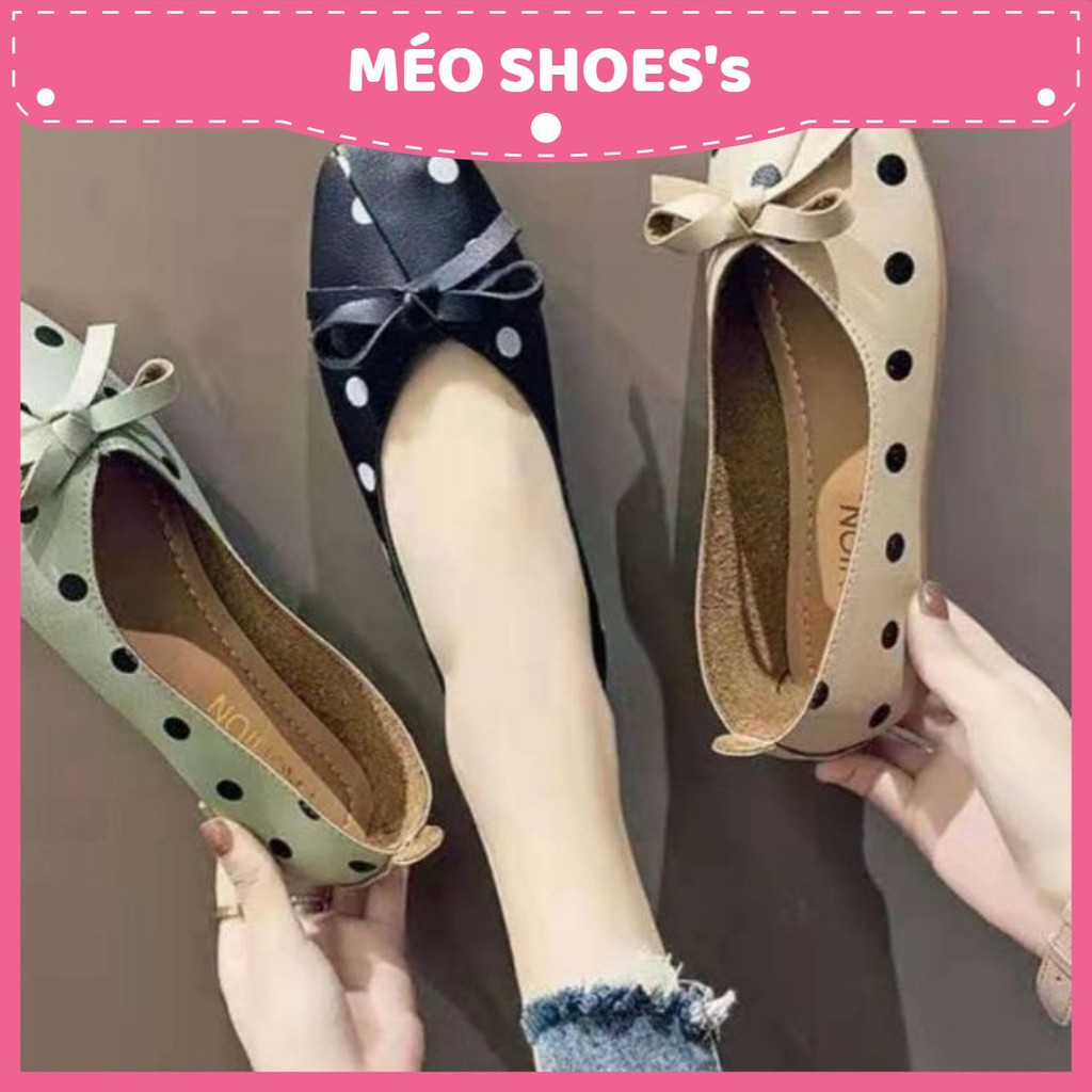 Giày búp bê chấm bi da nguyên miếng siêu mềm