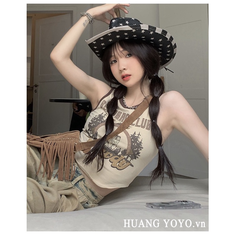 HUANG YOYO Áo Nữ Cộc Tay Cổ Tròn Thời Trang Hàn