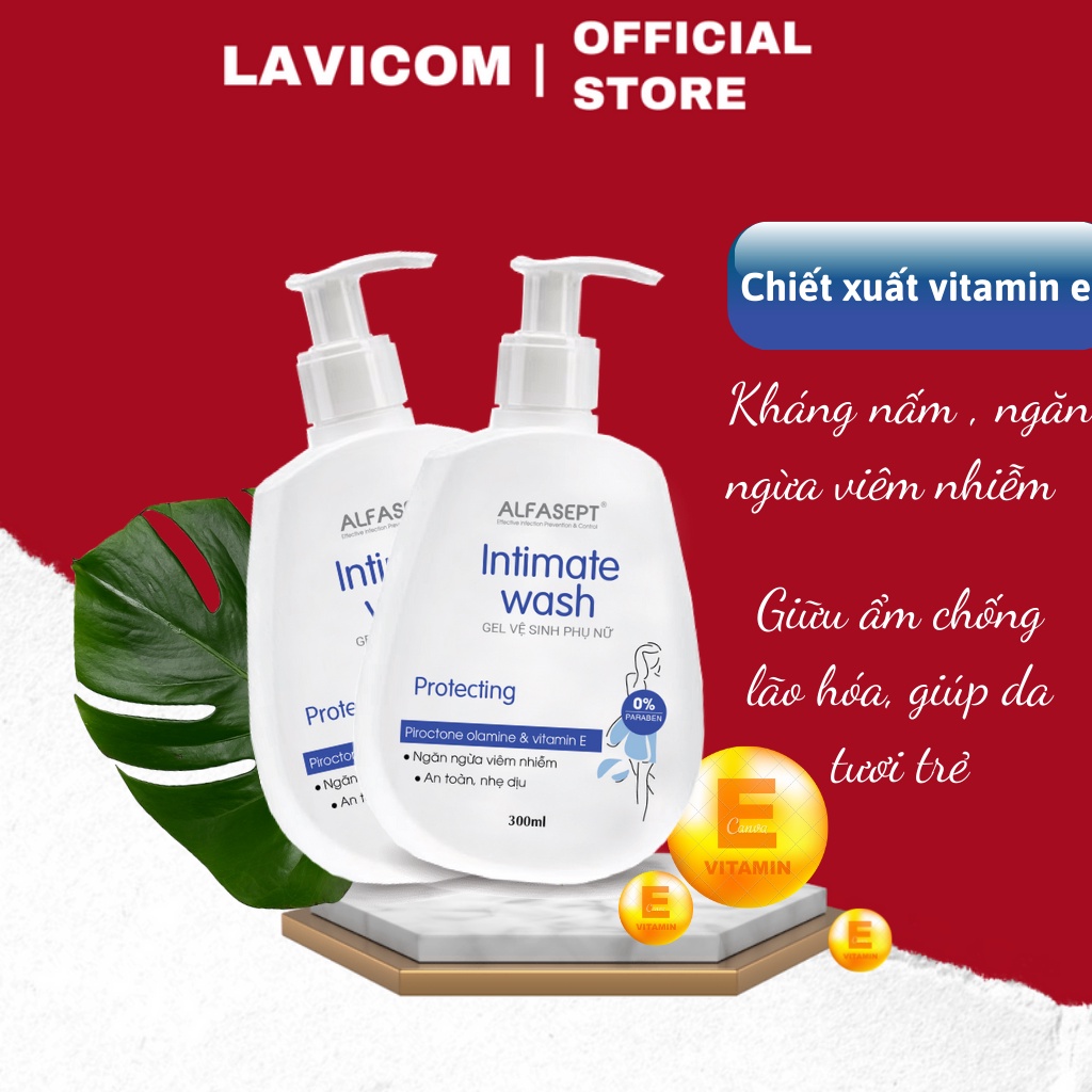 Dung dịch vệ sinh phụ nữ ALFASEPT INTIMATE WASH Protecting 300ml - Chiết xuất vitamin E ngăn nấm dưỡng ẩm trẻ hóa làn da