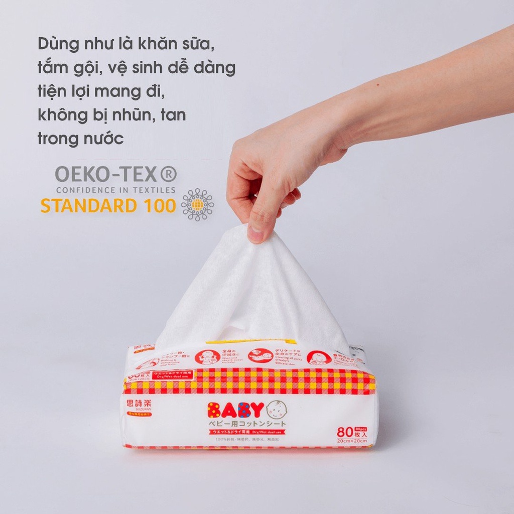Khăn khô cotton kháng khuẩn Suzuran Japan 80 miếng