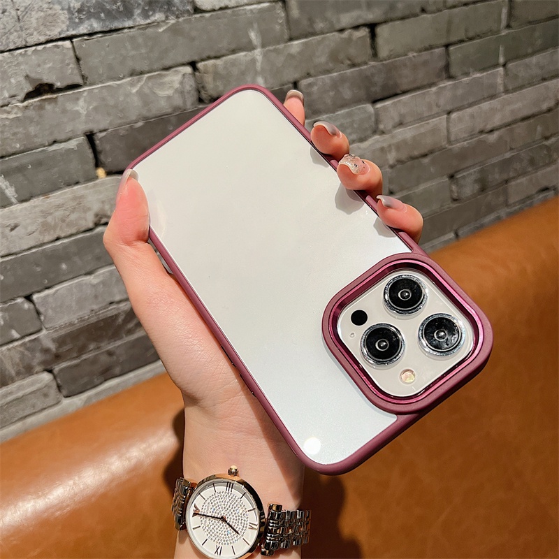 Ốp Điện Thoại Cứng Trong Suốt Chống Sốc Màu Tím Đậm Cho iPhone 12 13 Pro Max IP13