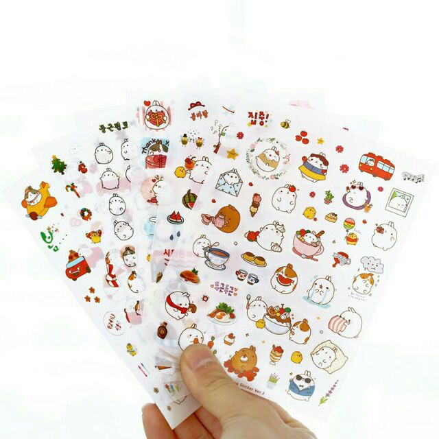 Bộ 6 tấm sticker thỏ Molang cute trang trí lịch, planner, scrapbook