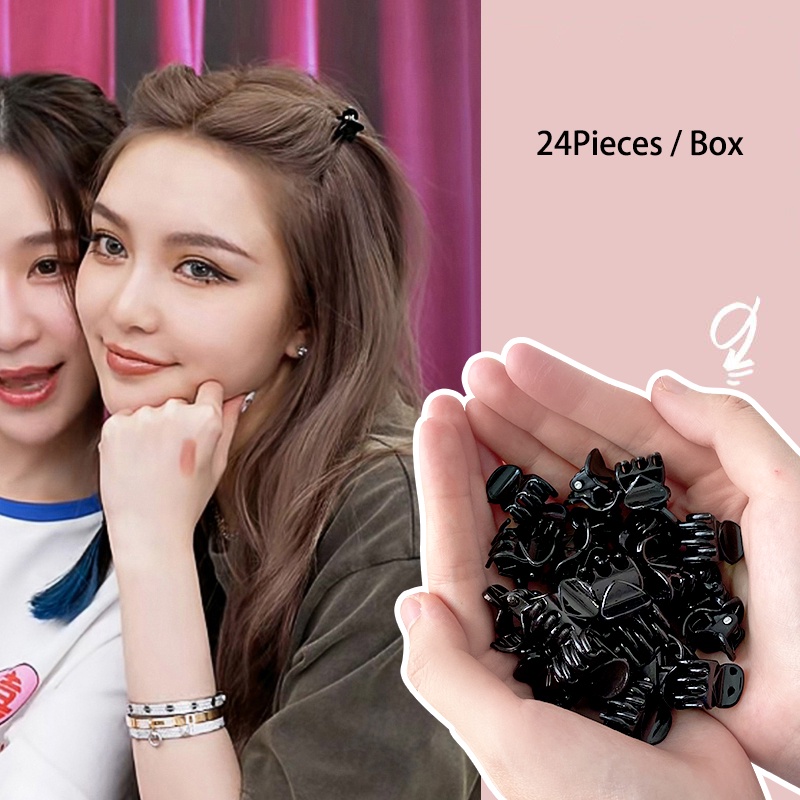 Kẹp tóc mini màu đen bằng acrylic phong cách Hàn Quốc cho nữ