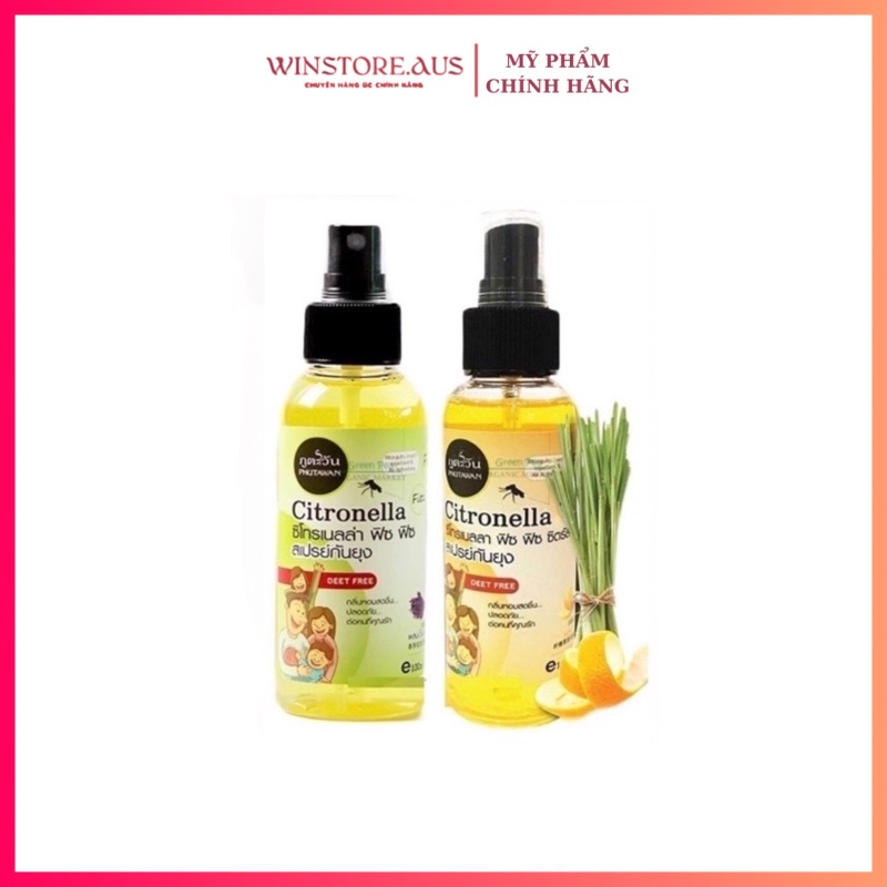 Xịt Chống Muỗi Citronella Phutawan Thái Lan 100ml - An Toàn Cho Bé & Phụ Nữ Có Thai