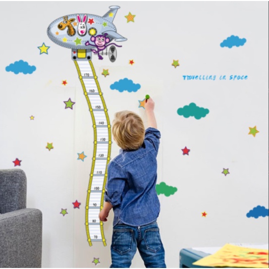 Decal trang trí tường - Đĩa bay thước đo cho bé vui nhộn