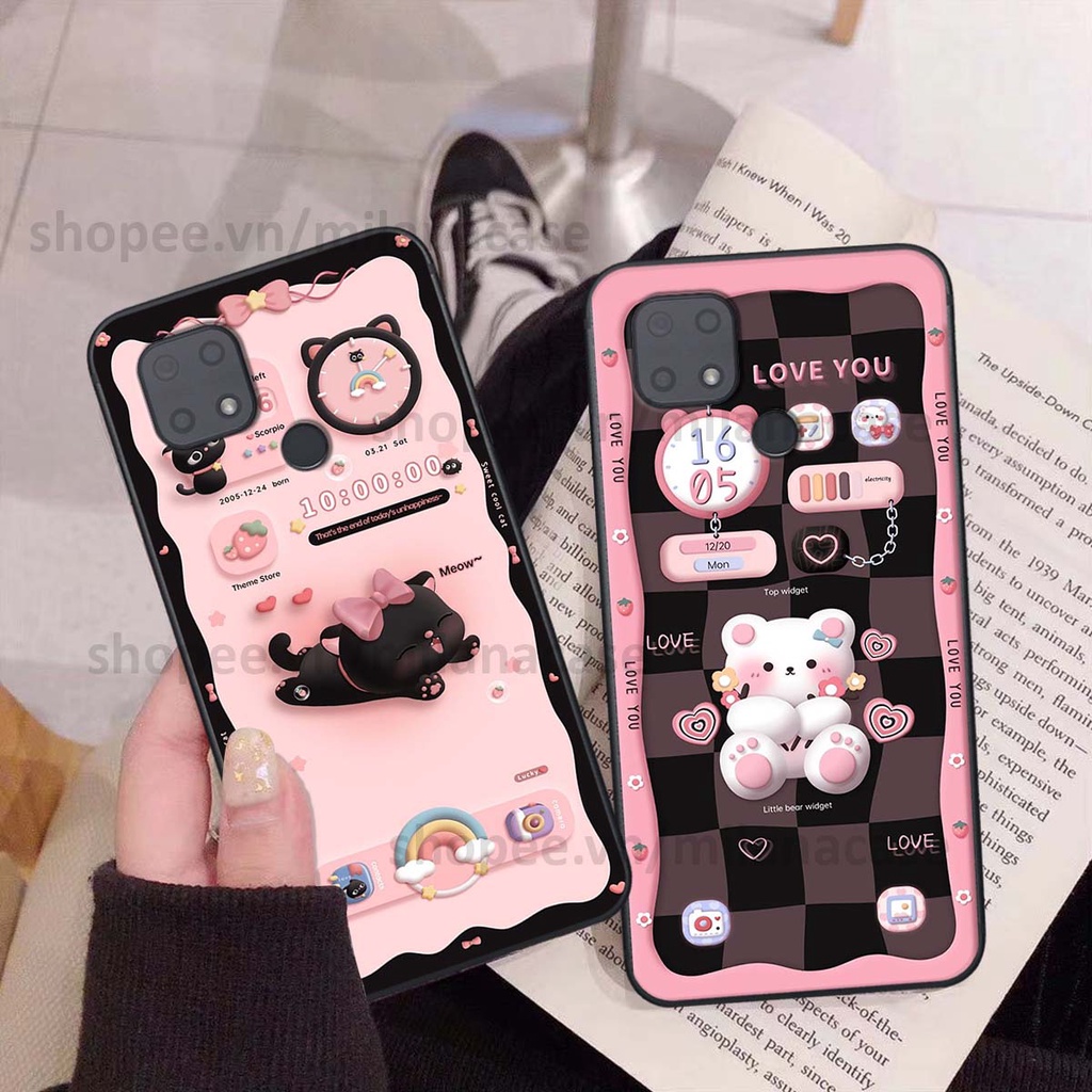 Ốp Xiaomi Redmi 10C hình đồng hồ icon gấu mèo cute cực dễ thương ngộ nghĩnh