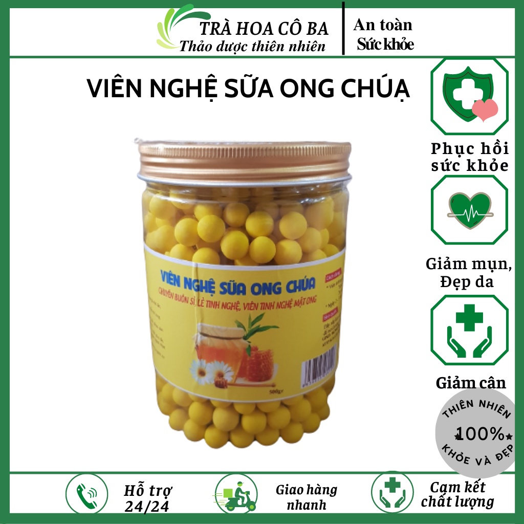 Viên nghệ sữa ong chúa, viên tinh bột nghệ mật ong hộp 500gr Trà Hoa