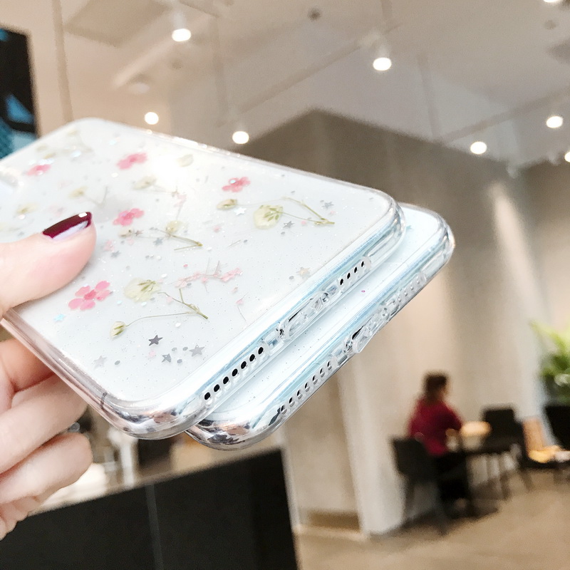 Ốp Điện Thoại Silicon Epoxy Mềm Trong Suốt Phối Hoa Khô Dành Cho iPhone 14 13 12 11 Pro Max X XR XS 7 8 Plus SE 2020 6 12