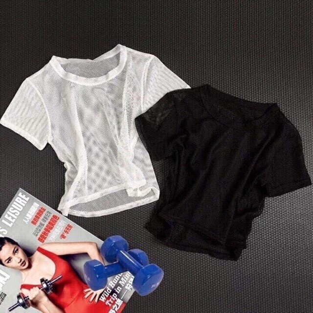 Áo Lưới Thể Thao Hai Màu, Áo Lưới Croptop Tập Gym Yoga Quàng Châu [Ảnh Chụp Thật] - OA004