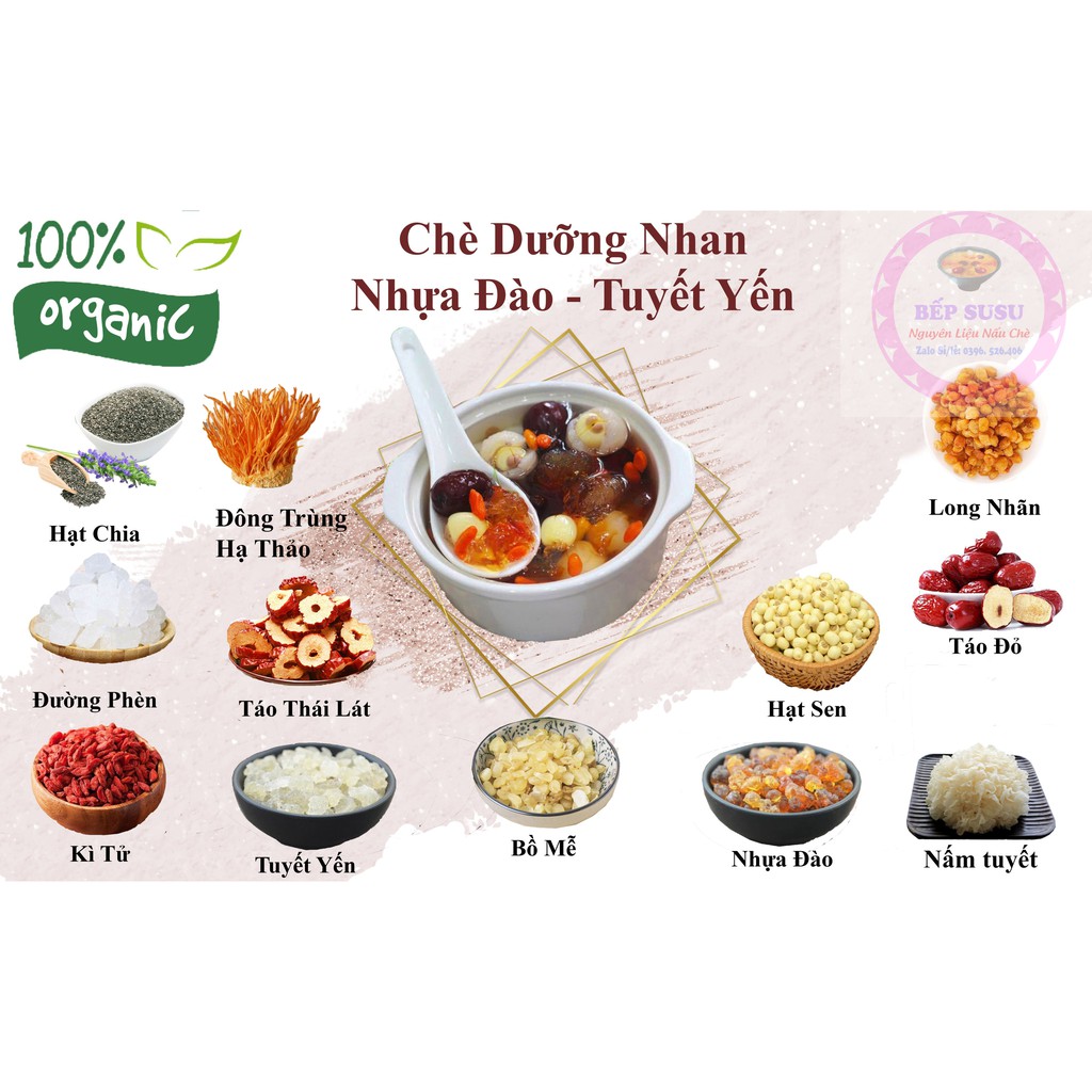 Set Chè dưỡng nhan 500g - 12 nguyên liệu nấu được 20 chai 330ml tặng 1 bịch táo đỏ kèm theo set