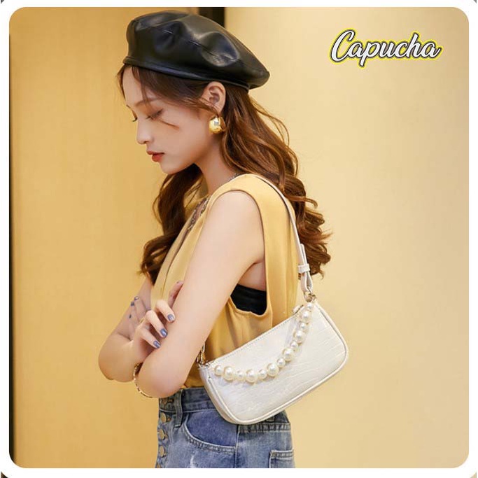 Túi xách nữ vân da rắn, quai xoắn giả ngọc tuyệt đẹp Capucha T103