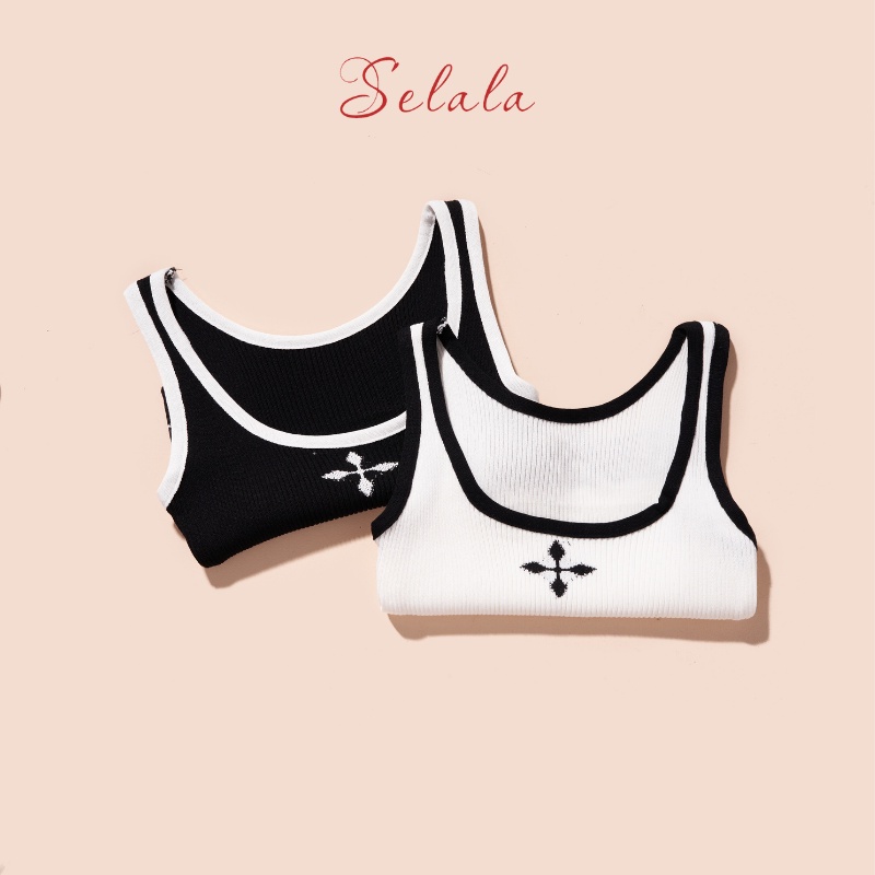 Áo 2 Dây Selala Croptop Gân Tăm Dáng Ôm Hình Chữ Thập Co Giãn Thoải Mái V10