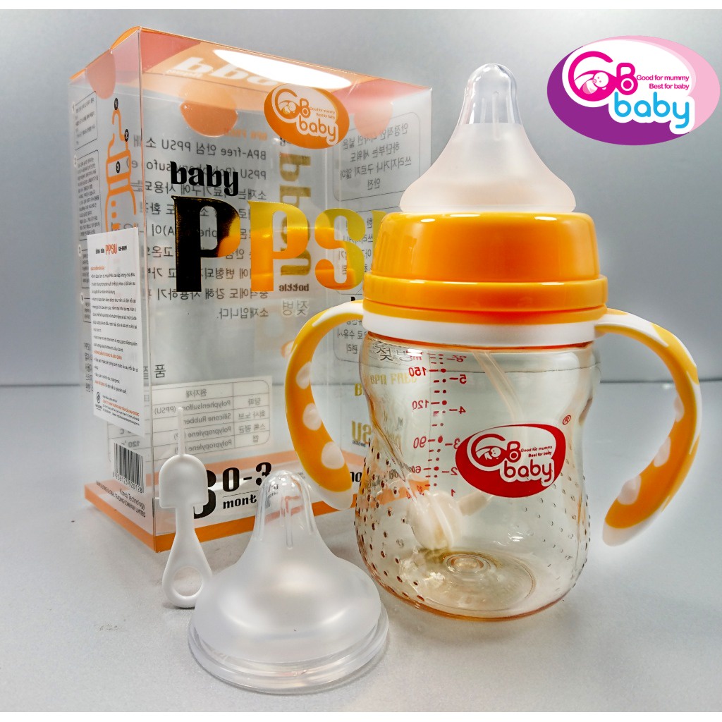 Bình sữa PPSU Gb-Baby Chính hãng tay cầm 240ml cổ rộng Tặng 1 núm và bộ quả lọc cho bé