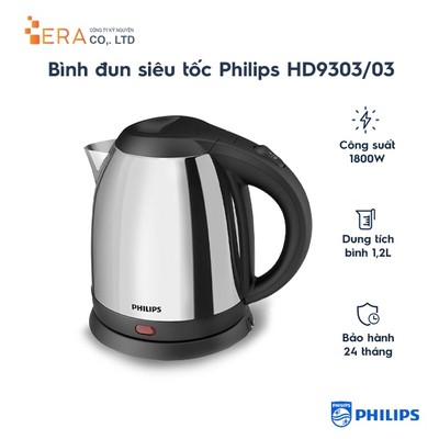 Bình Đun Siêu Tốc Philips HD9303 1.2 lít chất liệu Inox Cao Cấp - Hàng Chính Hãng