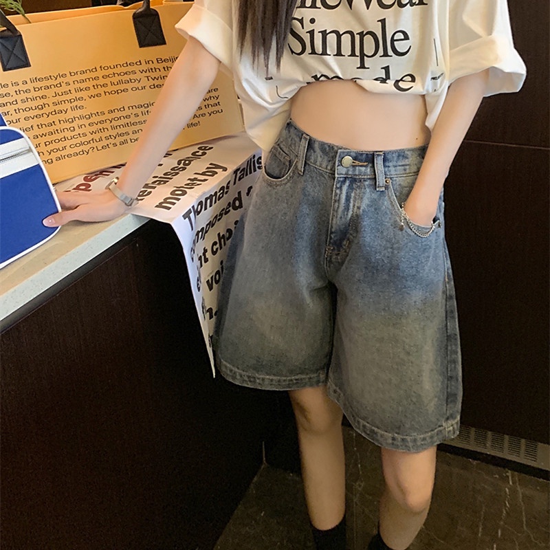 Quần Short Denim Dáng Rộng Thời Trang Mùa Hè Cá Tính Cho Nữ