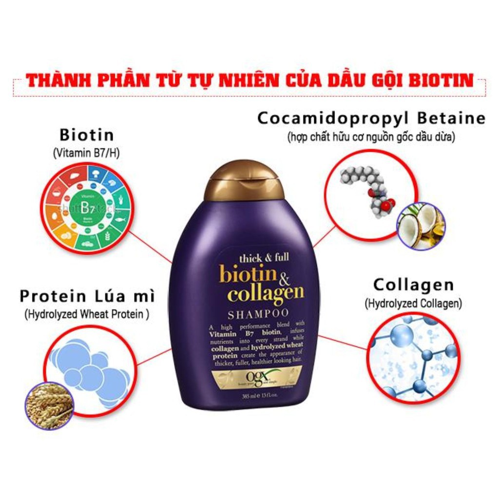 Set dầu gội và xả chống rụng tóc OGX Biotin Collagen 385ml x2