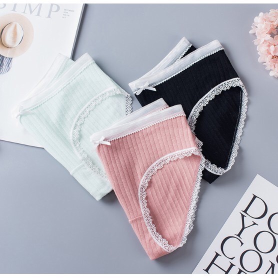 Quần Lót Cotton Tăm Viền Ren xuất Nhật 5362