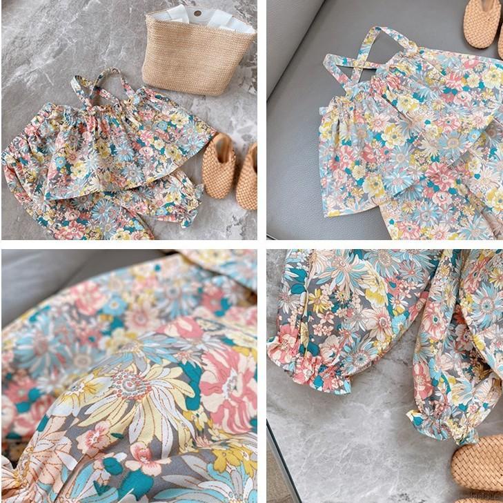 Bộ Áo Hai Dây + Quần Dài Chống Muỗi Phong Cách Phương Tây Cho Bé Gái