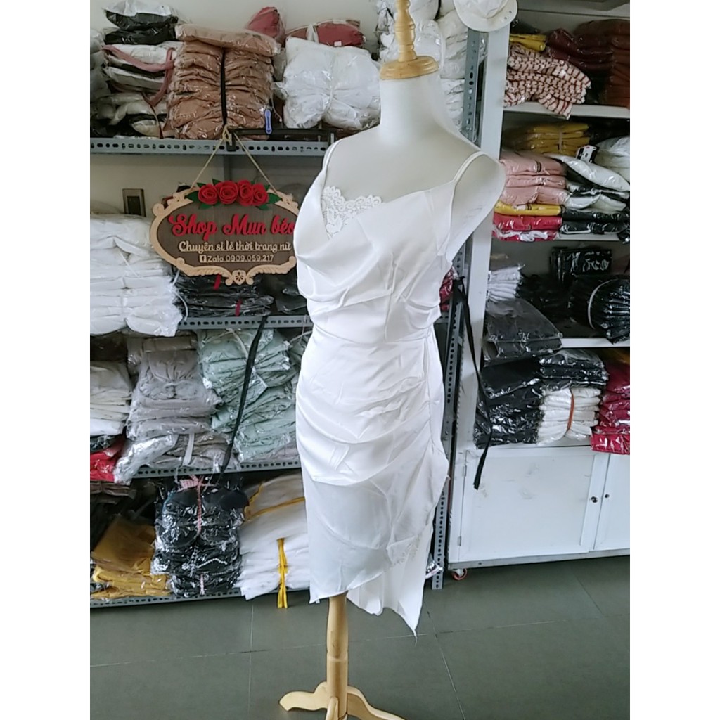 (VIDEO+HÌNH THẬT) Váy Đầm 2 Dây Cổ Đổ Phối Ren Sang Trọng Thời Trang Công Sở Dạo Phố Dự Tiệc Hàng Cao Cấp | BigBuy360 - bigbuy360.vn