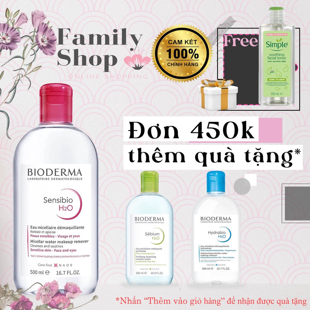 [Hàng Chính Hãng] 1 Nước Tẩy Trang Bioderma Dành Cho Da Nhạy Cảm/ Da Dầu, Da Hỗn Hợp/ Da Khô