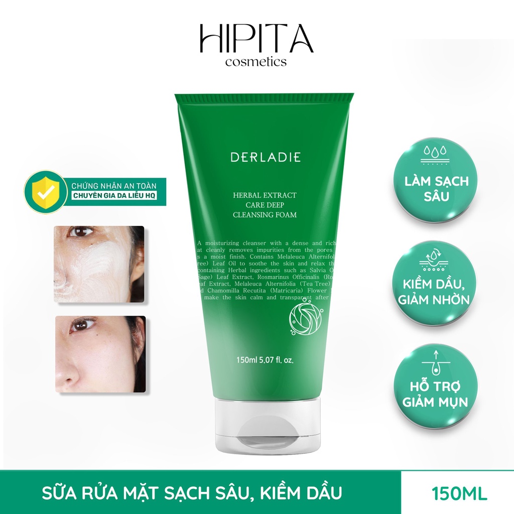 Sữa Rửa Mặt Tràm Trà Sạch Sâu, Kiềm Dầu Derladie Herbal Extract Care Deep Cleansing Foam
