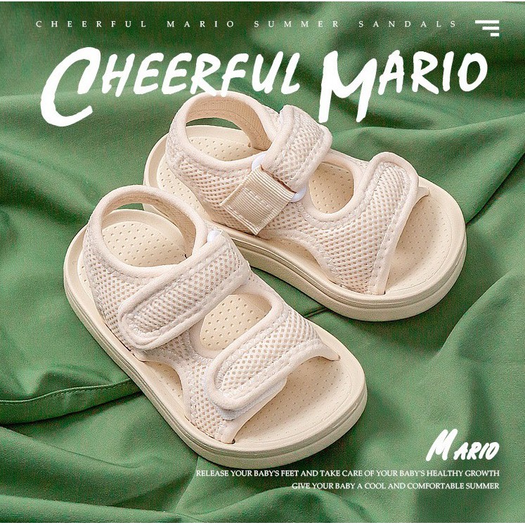 (XẢ KHO) Dép sandal quai dán cho bé dép tập đi bé trai bé gái chống trơn trượt Cheerful Mario