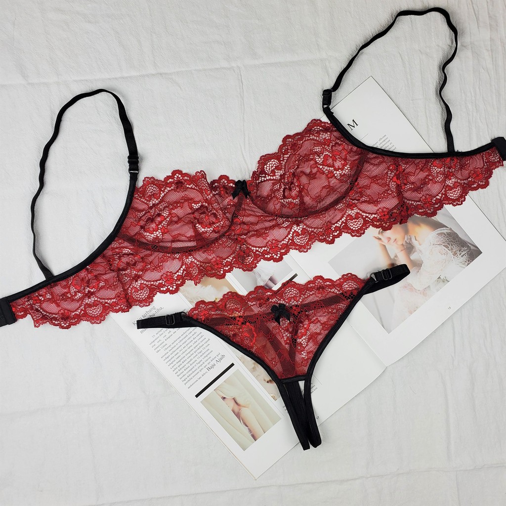 Bộ đồ lót ren sexy🔥 NS186 ren màu đỏ hoa văn không gọng không mút gợi cảm quần không đáy Nhà Sò Bra.com | BigBuy360 - bigbuy360.vn