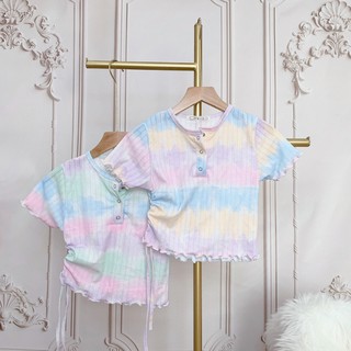 Áo kiểu croptop rút dây loang màu