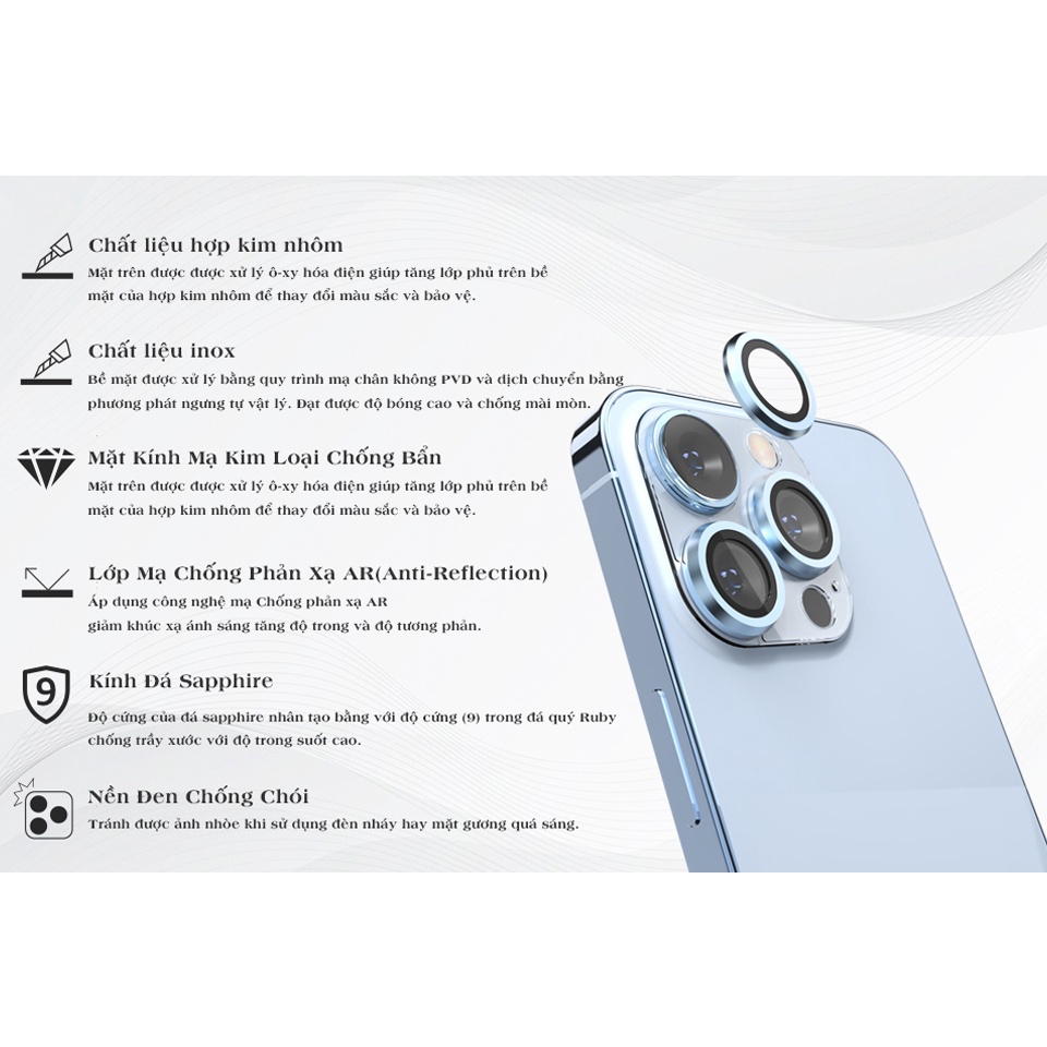 Miếng dán bảo vệ Camera từ đá Sapphire và inox dành cho lP14/lP 13 - Chính hãng cao cấp