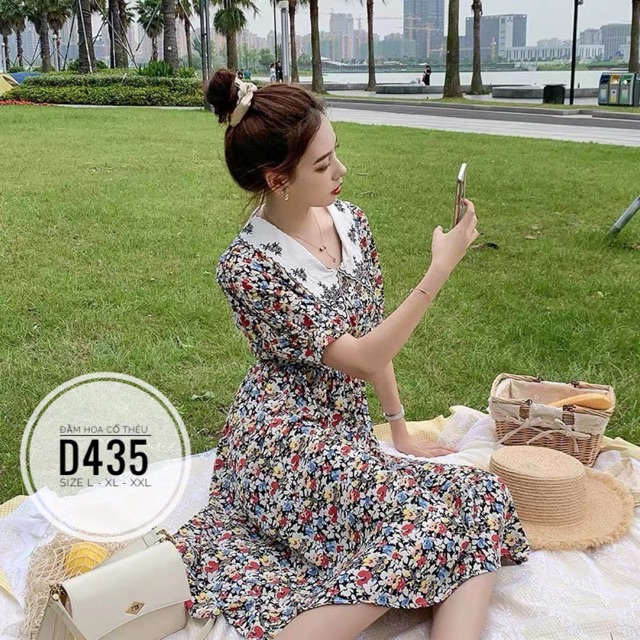 Bigsize Đầm hoa cổ thêu D435