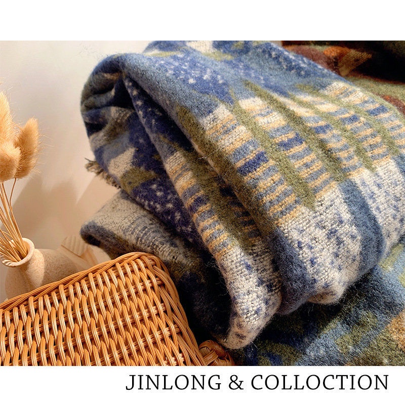 Khăn choàng dài hai mặt bằng len dày dặn phối tua rua thời trang cho nữ
 | BigBuy360 - bigbuy360.vn