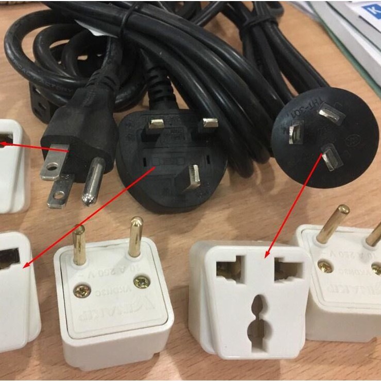 Phích cắm điện chuyển đổi 3 chấu thành 2 chấu Vinakip - chuyển đổi sạc 3 chân - đầu nối ổ cắm 3 cực đa năng 10A 250V