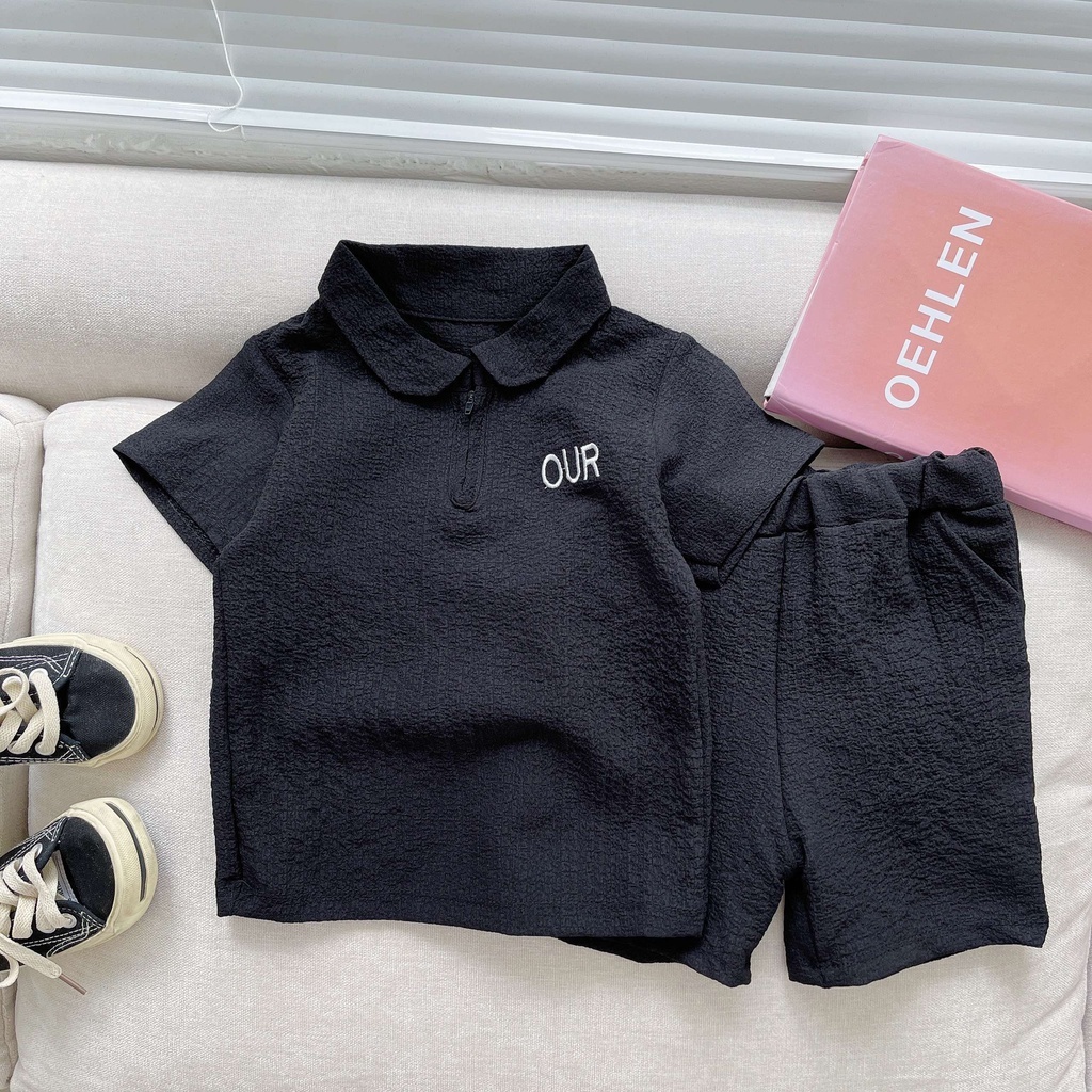 Quần áo cho bé trai chất đũi xốp OUR cổ bẻ có khóa cổ chất mềm mát bé trai bé gái mùa hè từ 9-24kg- BINBON KIDS