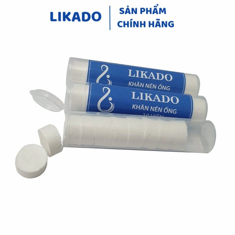 Khăn giấy nén dạng viên kẹo du lịch LIKADO cao cấp dạng ống 10 viên