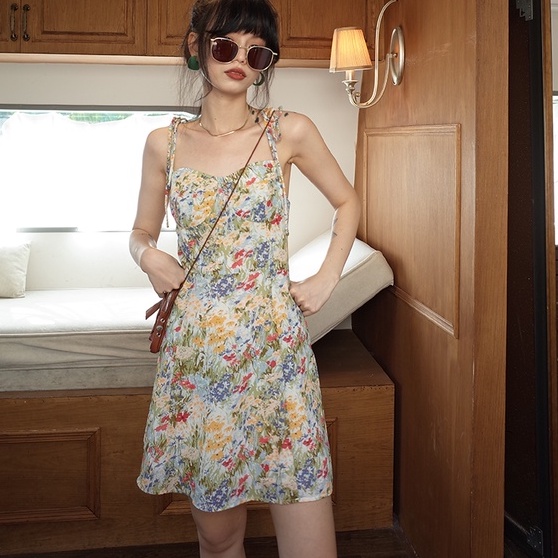 Đầm voan hai dây ZHELIHANGFEI họa tiết hoa thời trang xinh xắn cho nữ