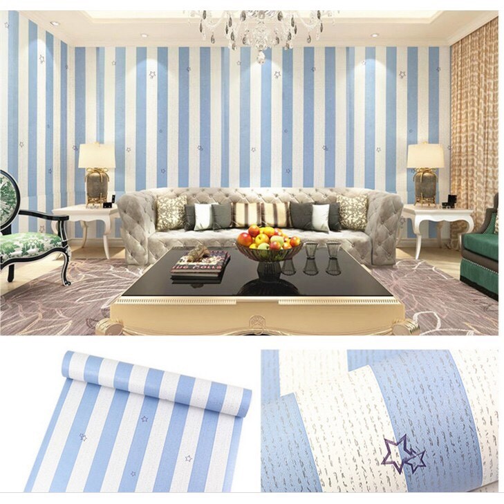 DECAL 1m Giấy dán tường khổ rộng 45cm ( có sẵn keo ) - NGÔI SAO SỌC XANH DƯƠNG ELL080 | BigBuy360 - bigbuy360.vn