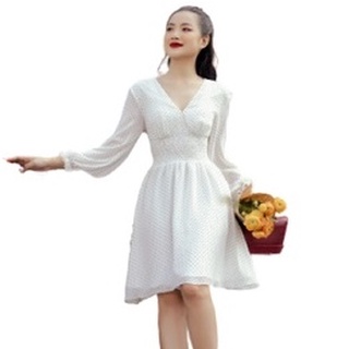 Olv - đầm polka dress in white