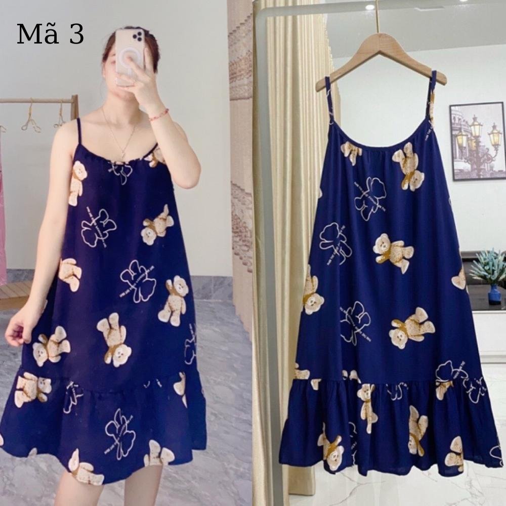 Váy Bầu Hai Dây Mặc Ngủ Mùa Hè Ở Nhà Lanh Lụa Mát Mẻ , Thấm Hút Mồ Hôi