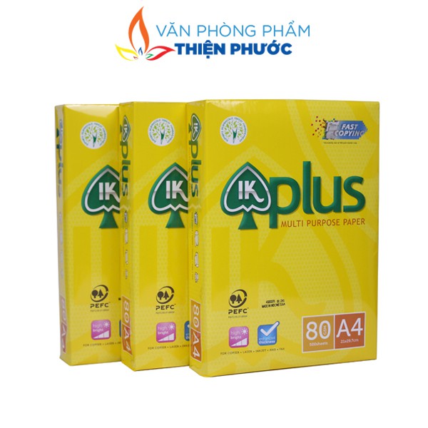 Giấy in A4 Ik Plus dày 80gsm dày 500 tờ trắng mịn xuất xứ Indonesia