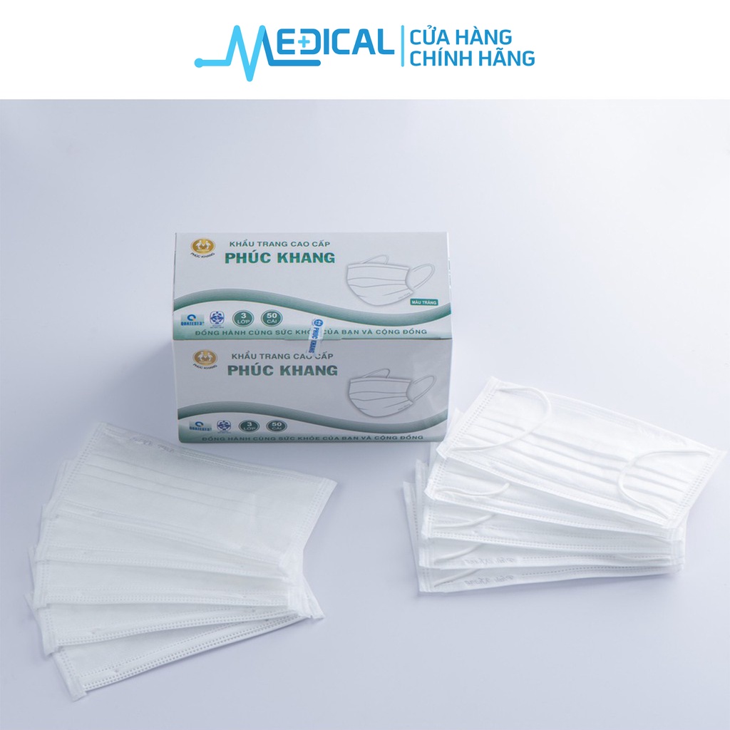 Khẩu trang y tế 4 lớp cao cấp PHÚC KHÁNG có giấy lọc kháng khuẩn màu xanh, xám hộp 50 chiếc - MEDICAL