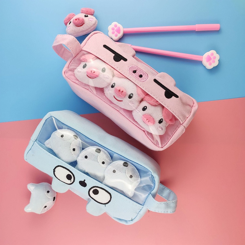 Túi Đựng Bút Chì Bằng Lông Nhung Sức Chứa Lớn In Hình Heo/Cáo Hoạt Hình Dễ Thương Cho Nữ Sinh