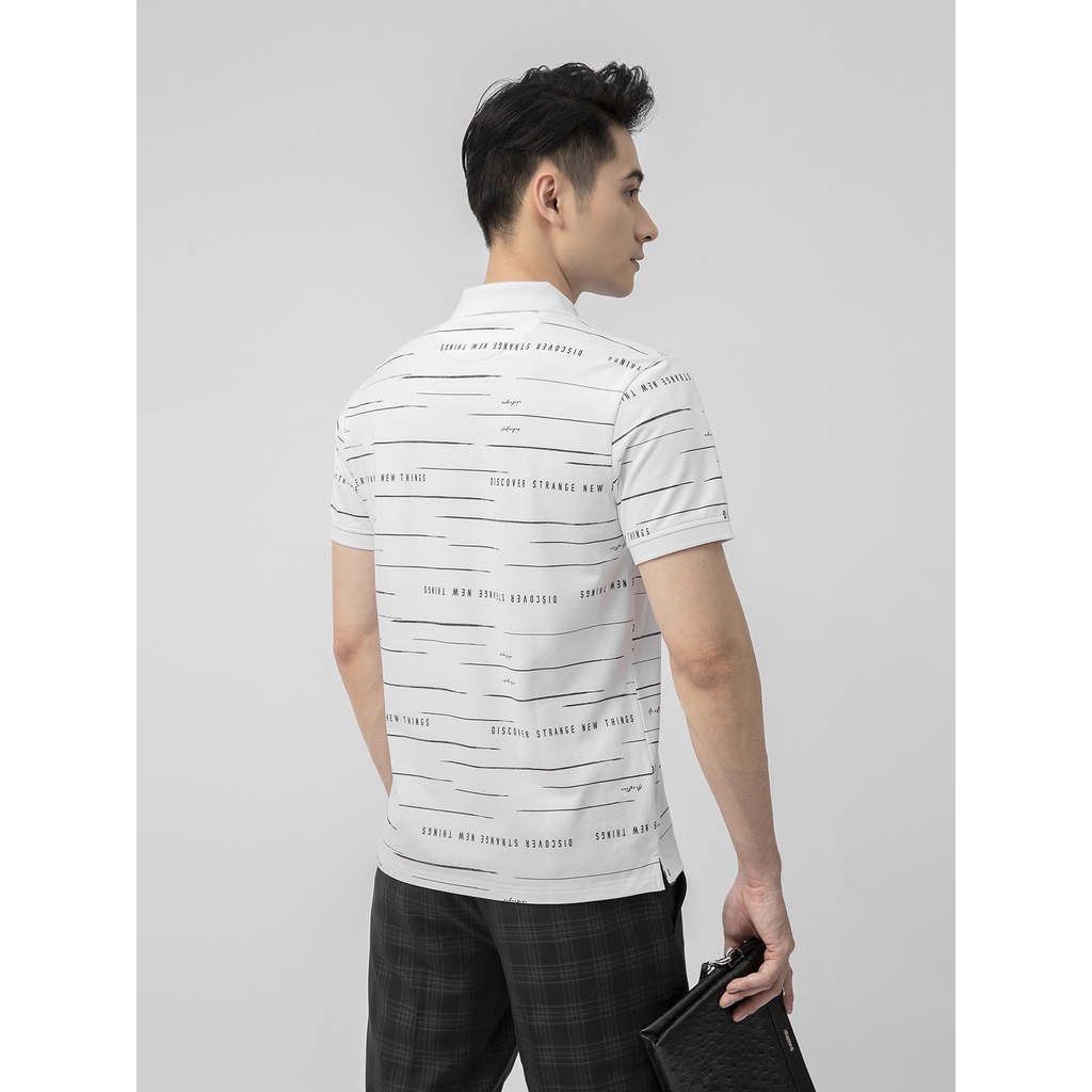 Áo thun polo nam Aristino APS045S1 phông có cổ bẻ dáng suông vừa mầu trắng in họa tiết chữ vải cotton cao cấp mềm mại