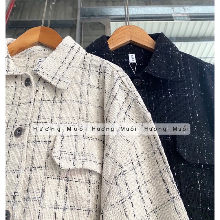 Áo sơ mi dạ kẻ khoác ngoài có bo chun - mã 5589