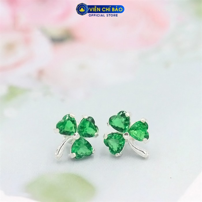 Bông tai bạc nữ cỏ ba lá màu hồng xanh lá chất liệu bạc 925 thời trang phụ kiện trang sức nữ Viễn Chí Bảo B400226