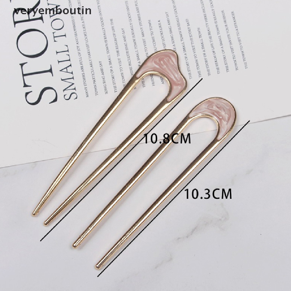 【in】 Metal U Shape Hair Stick Women Elegant Shell Enamel Hairpin Female Headwear New .