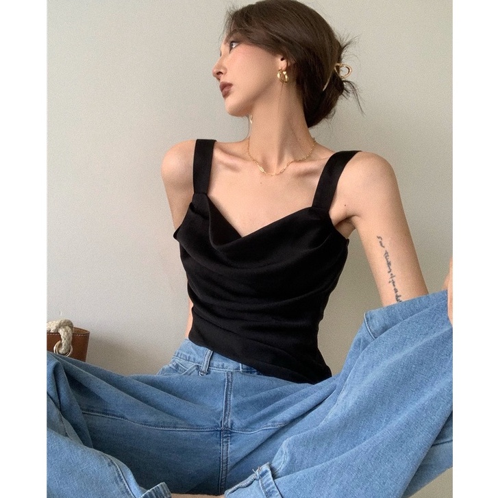 Áo Hai Dây Vải Lụa Kiểu Cổ Điển Phong Cách Hàn Quốc | BigBuy360 - bigbuy360.vn