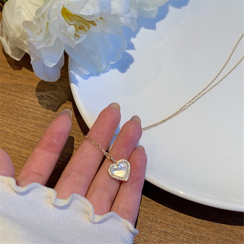 Dây chuyền mặt hình trái tim đính đá opal nhân tạo phong cách Hàn Quốc thời trang dành cho nữ Yanqueens Đồ trang sức